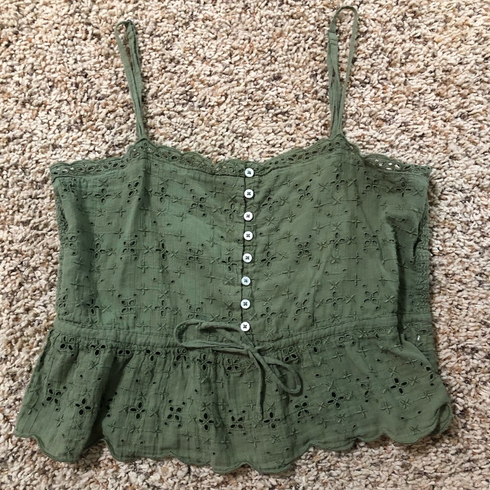 Aerie Forest Green Button Up Tank Top